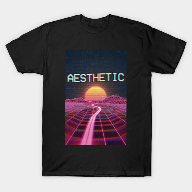 aesthetic Glitch † Seapunk/Vaporwave VHS Sunset Grid Design T-Shirt by DankFutura